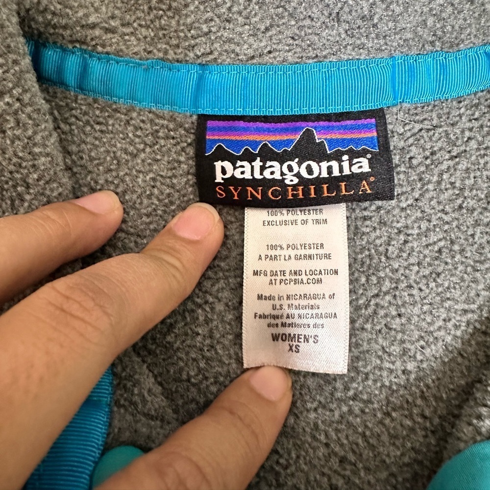 Patagonia Synchilla Snap-T Pullover Womens XS Grey Turquoise Good Fleece Jacket - Picture 6 of 10